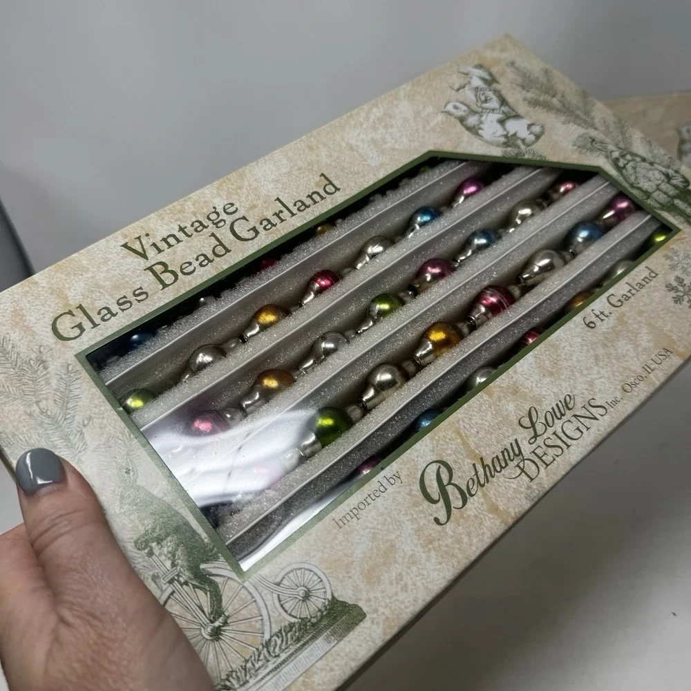 Vintage Glass Bead Garland Jewel Tones Orig Box Bethany Lowe 2 Boxes Lot Mercury